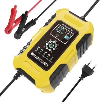 FOXSUR 10A 12V 7-segment Motorcycle / Car Smart Battery Charger, Plug Type:EU Plug(Yellow) - Battery Charger by FOXSUR | Online Shopping UK | buy2fix