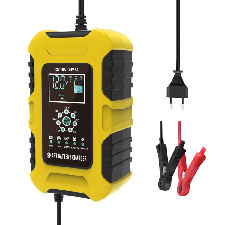 FOXSUR 10A 12V 7-segment Motorcycle / Car Smart Battery Charger, Plug Type:EU Plug(Yellow) - Battery Charger by FOXSUR | Online Shopping UK | buy2fix