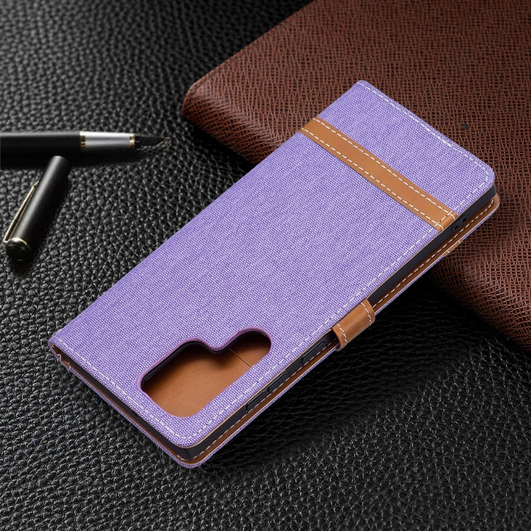 For Samsung Galaxy S22 Ultra 5G Color Matching Denim Texture Leather Case with Holder & Card Slots & Wallet & Lanyard(Purple) - Samsung Accessories by buy2fix | Online Shopping UK | buy2fix