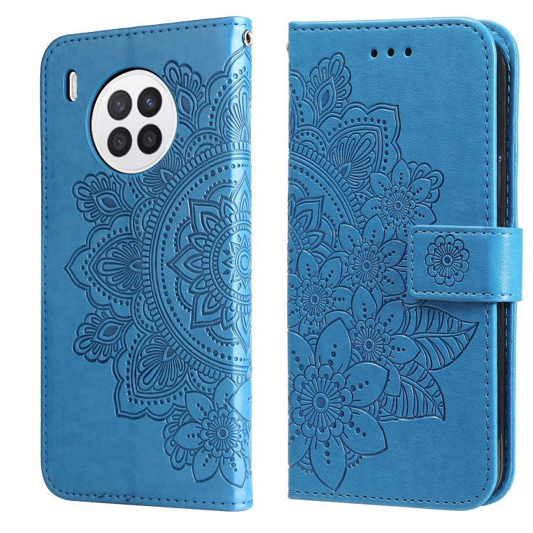 For Huawei nova 8i / Honor 50 Lite 7-petal Flowers Embossed Flip Leather Phone Case with Holder & Card Slots(Blue) - Mobile Accessories by buy2fix | Online Shopping UK | buy2fix