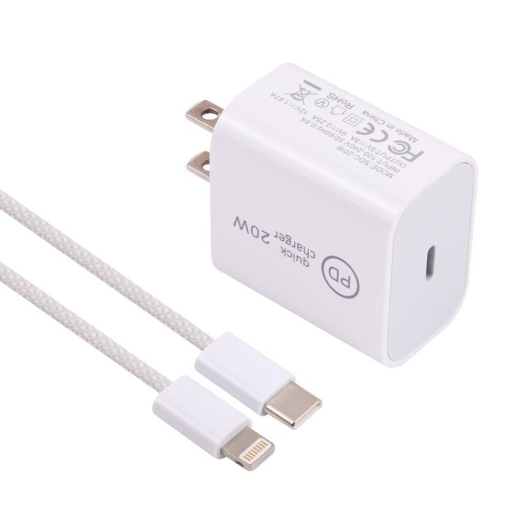 SDC-20W PD USB-C / Type-C Travel Charger + 1m 12W USB-C / Type-C to 8 Pin Data Cable Set, US Plug(White) - Mobile Accessories by buy2fix | Online Shopping UK | buy2fix