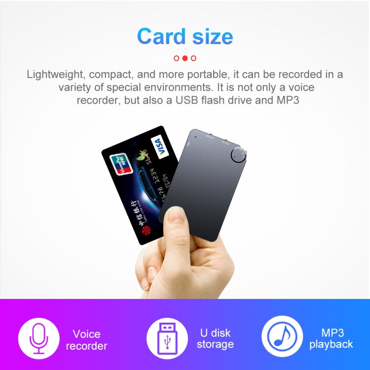 K2 Portable Ultra-thin Card Voice Recorder, Capacity:8GB(Black) - Consumer Electronics by buy2fix | Online Shopping UK | buy2fix