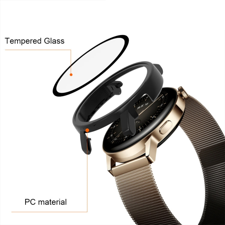 For Huawei Watch GT 3 42mm PC + Tempered Glass Watch Protective Case(Creamy-white) - Watch Cases by buy2fix | Online Shopping UK | buy2fix