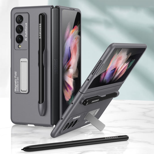 For Samsung Galaxy Z Fold3 5G GKK Ultra-thin PC Phone Flip Case with Holder & Pen Slot(Grey) - Samsung Accessories by GKK | Online Shopping UK | buy2fix