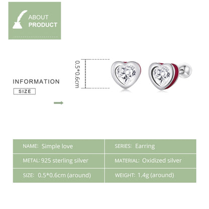 S925 Sterling Silver Heart Zircon Ear Stud Women Earrings(Red) - Stud Earrings & Earrings by buy2fix | Online Shopping UK | buy2fix