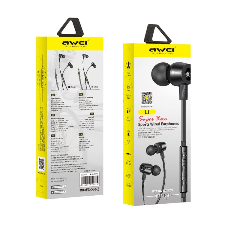 awei L1 Stereo Surround In-ear Wired Earphone(Black) - In Ear Wired Earphone by awei | Online Shopping UK | buy2fix