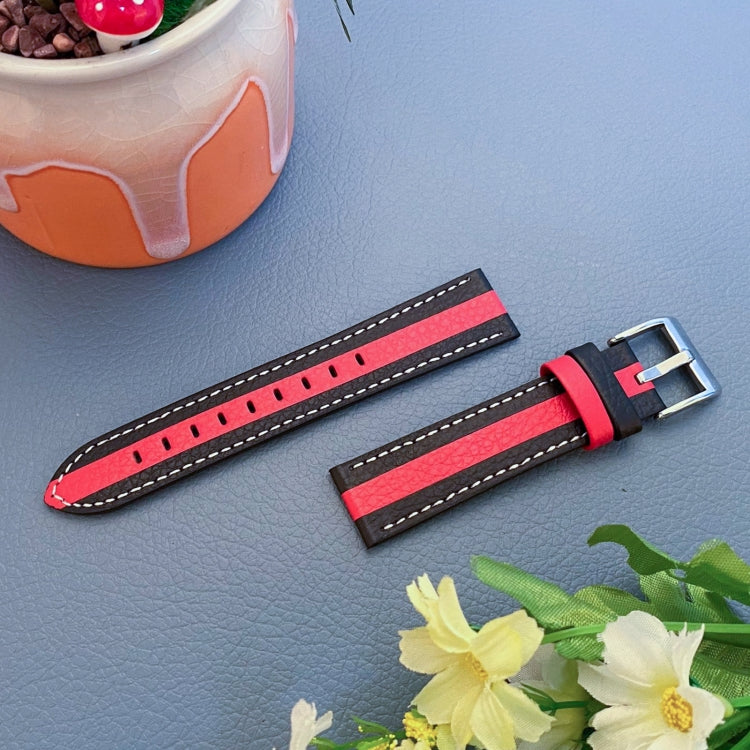 20mm Universal Color Matching Leather Watch Band(Black Red) - 20mm Bands by buy2fix | Online Shopping UK | buy2fix