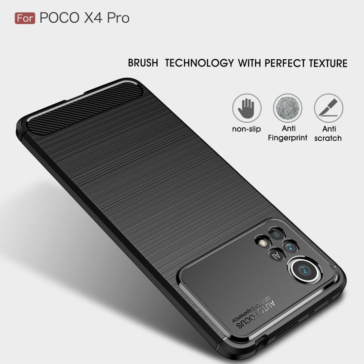 For Xiaomi Poco X4 Pro 5G Brushed Texture Carbon Fiber TPU Phone Case(Black) - Xiaomi Accessories by buy2fix | Online Shopping UK | buy2fix