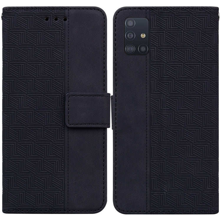 For Samsung Galaxy A71 Geometric Embossed Leather Phone Case(Black) - Samsung Accessories by buy2fix | Online Shopping UK | buy2fix