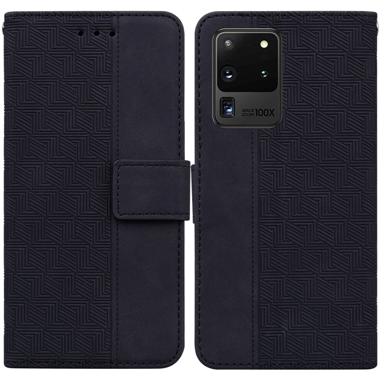 For Samsung Galaxy S20 Ultra Geometric Embossed Leather Phone Case(Black) - Samsung Accessories by buy2fix | Online Shopping UK | buy2fix