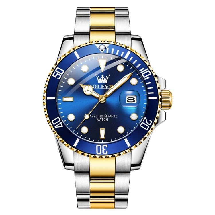 OLEVS 5885 Men Fashion Waterproof Luminous Quartz Watch(Blue + Gold) - Metal Strap Watches by OLEVS | Online Shopping UK | buy2fix