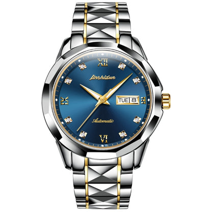 JIN SHI DUN 8813 Fashion Waterproof Luminous Automatic Mechanical Watch, Style:Men(Silver Gold Blue) - Metal Strap Watches by JIN SHI DUN | Online Shopping UK | buy2fix