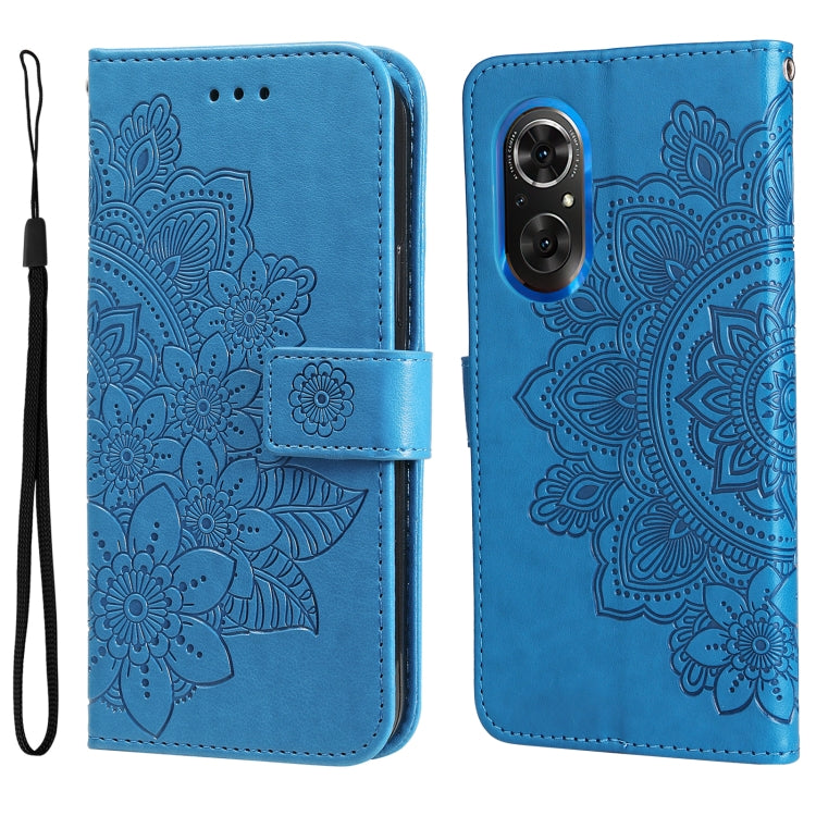 For Honor 50 SE / Huawei nova 9 SE 7-petal Flowers Embossed Flip Leather Phone Case(Blue) - Mobile Accessories by buy2fix | Online Shopping UK | buy2fix
