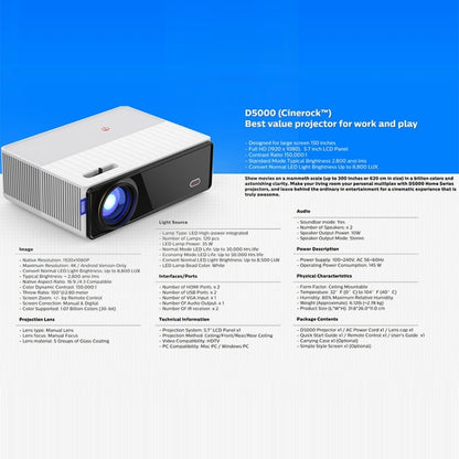 VIVIBRIGHT D5000 1920x1080P 420ANSI 6000Lumens LCD + LED HD Digital Projector, Basic Version UK Plug - Consumer Electronics by VIVIBRIGHT | Online Shopping UK | buy2fix