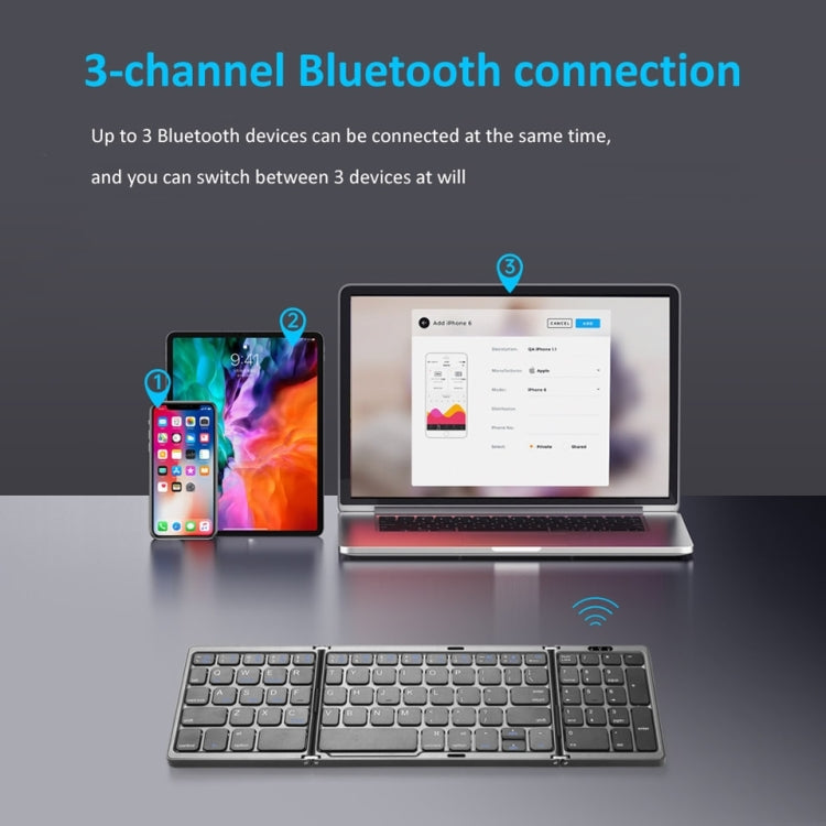 B089T Foldable Bluetooth Keyboard Rechargeable with Touchpad(Silver) - Wireless Keyboard by buy2fix | Online Shopping UK | buy2fix