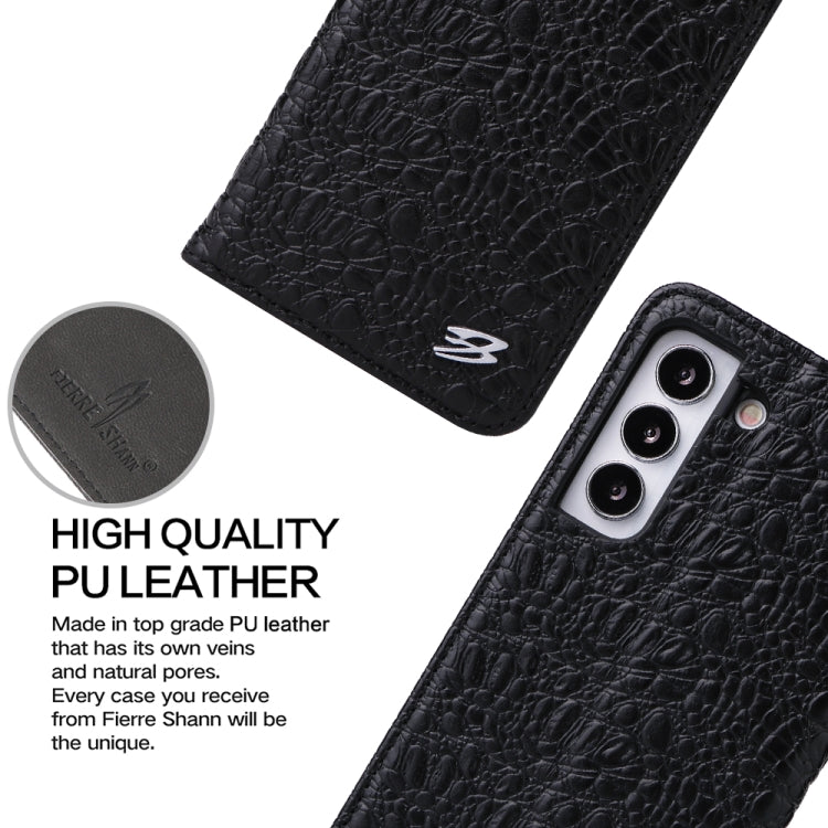 For Samsung Galaxy S22+ 5G Fierre Shann Crocodile Texture Magnetic Genuine Leather Phone Case(Black) - Galaxy S22+ 5G Cases by FIERRE SHANN | Online Shopping UK | buy2fix