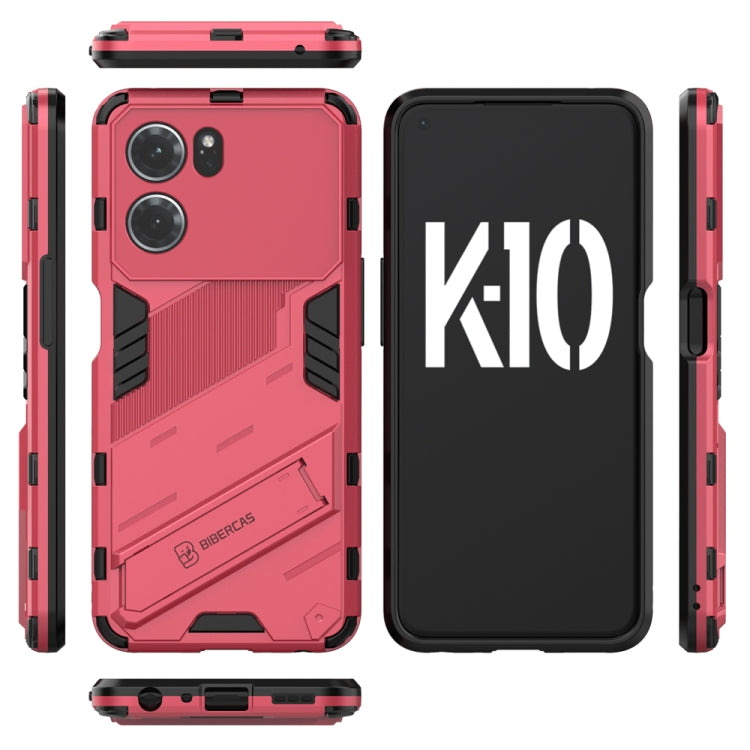 For OPPO K10 5G China Punk Armor 2 in 1 PC + TPU Shockproof Phone Case with Invisible Holder(Light Red) - OPPO Cases by buy2fix | Online Shopping UK | buy2fix