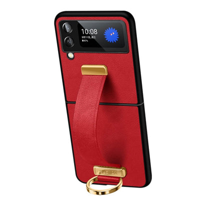 For Samsung Galaxy Z Flip3 SULADA Cool Series PC + Leather Texture Skin Feel Shockproof Phone Case(Red) - Galaxy Phone Cases by SULADA | Online Shopping UK | buy2fix