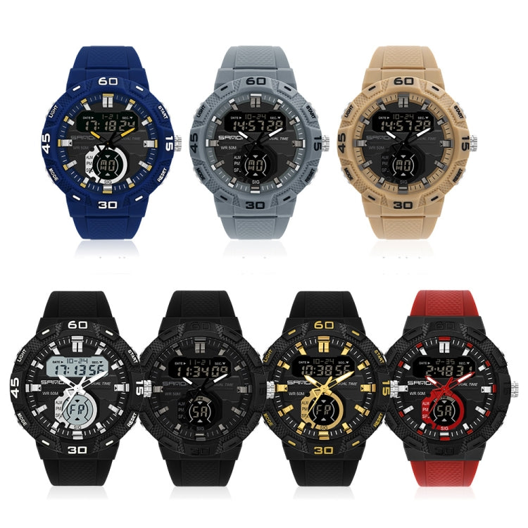 SANDA 3087 Luminous Waterproof Dual Display Electronic Watch(Black+Gold) - Silicone Strap Watches by SANDA | Online Shopping UK | buy2fix