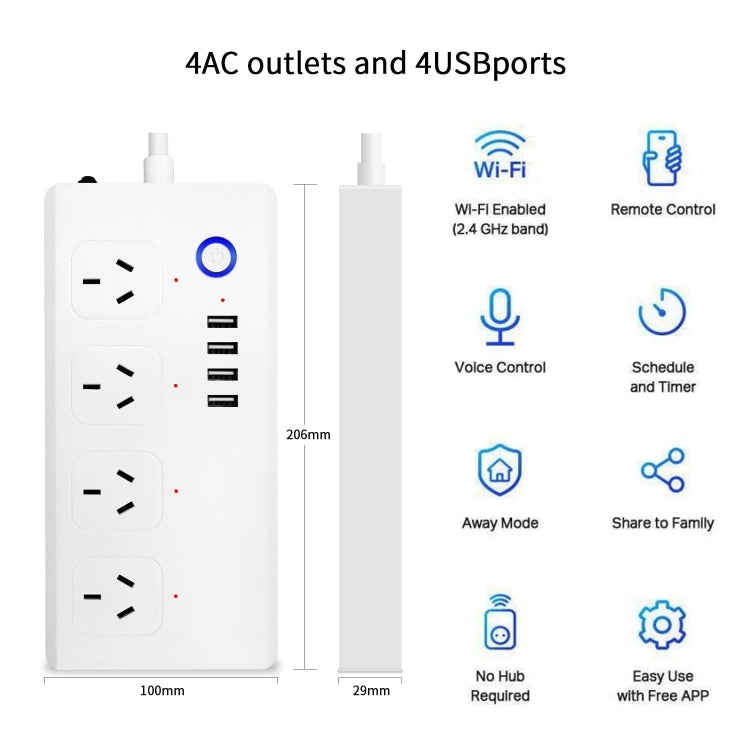 WiFi 10A SM-SO301-A 4 Holes + 4 USB 2000W Multi-purpose Smart Power Strip, AU Plug - Consumer Electronics by buy2fix | Online Shopping UK | buy2fix