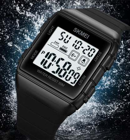 SKMEI 1960 Stainless Steel Buckle Silicone Strap Waterproof Electronic Watch(Black and Black Machine) - Silicone Strap Watches by SKMEI | Online Shopping UK | buy2fix