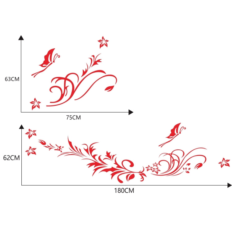 D-462 Butterfly Loves Flowers Pattern Car Modified Decorative Sticker(Red) - In Car by buy2fix | Online Shopping UK | buy2fix