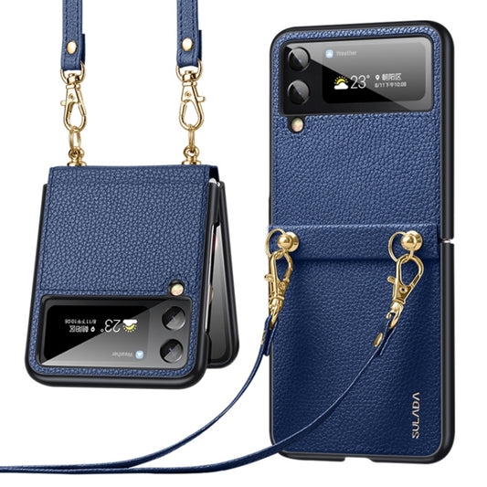 For Samsung Galaxy Z Flip3 5G SULADA Litchi Texture Leather + TPU Phone Case with Strap(Blue) - Galaxy Phone Cases by SULADA | Online Shopping UK | buy2fix