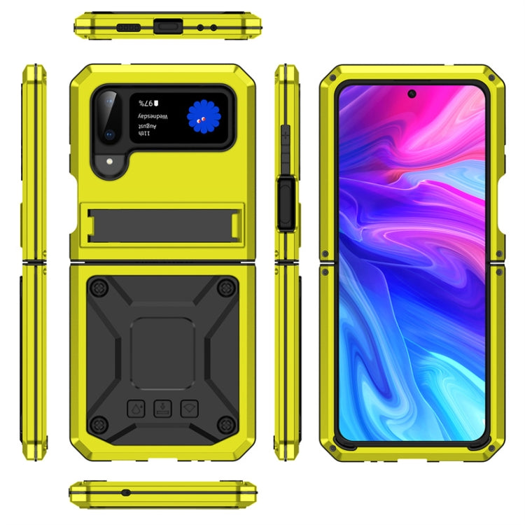 For Samsung Galaxy Z Flip4 Metal Shock-proof Phone Case With Holder(Yellow) - Galaxy Z Flip4 5G Cases by buy2fix | Online Shopping UK | buy2fix