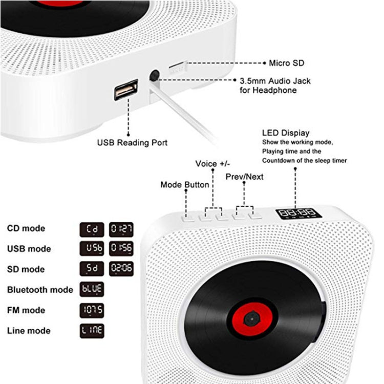 Kecag KC-809 10W Portable Bluetooth Album CD Player Player(White) - DVD & LCD Player by Kecag | Online Shopping UK | buy2fix