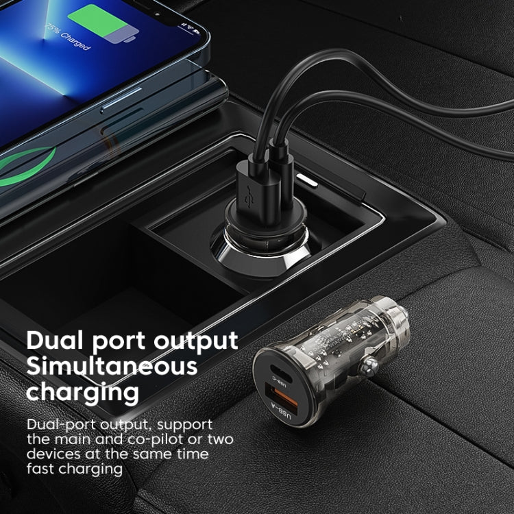 C12P 48W USB + Type-C Dual Port Transparent Mini Car Charger(Black) - In Car by buy2fix | Online Shopping UK | buy2fix