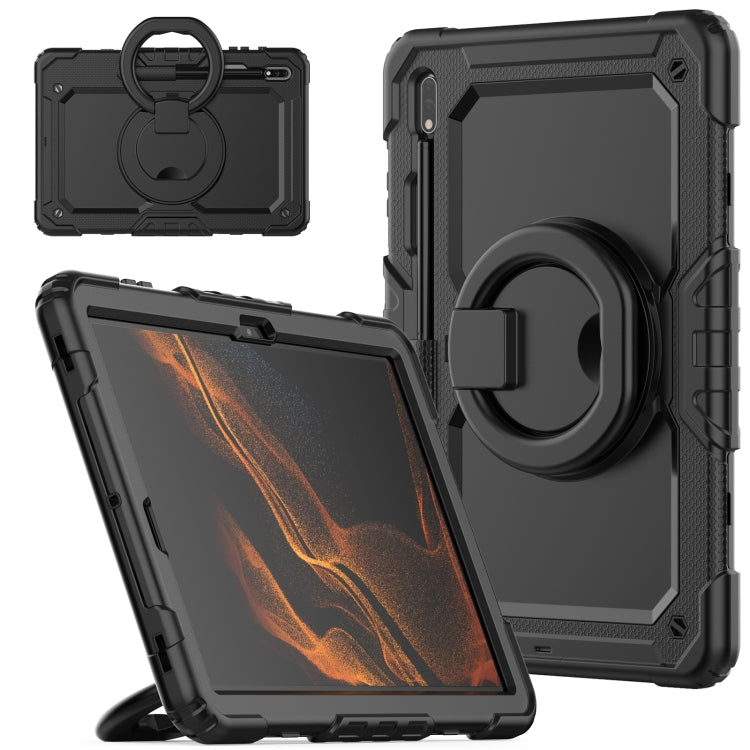 For Samsung Galaxy Tab S8+ / S7+ Bracelet Holder Silicone + PC Tablet Case(Black) - Galaxy Tab S8+ Cases by buy2fix | Online Shopping UK | buy2fix