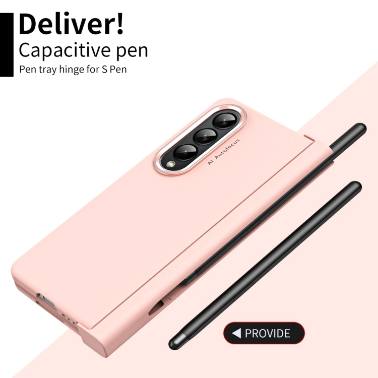 For Samsung Galaxy Z Fold4 Skin Feel Two-color Contact Lens Hinge Flip Phone Case with Pen Slot(Pink) - Galaxy Z Fold4 5G Cases by buy2fix | Online Shopping UK | buy2fix