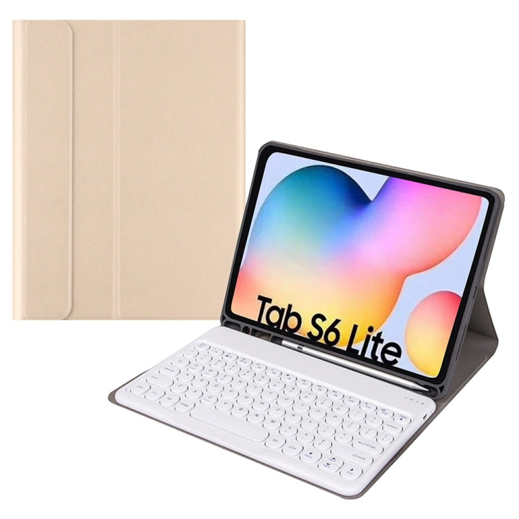 Round Cap Bluetooth Keyboard Leather Case with Pen Slot, without Touchpad For Samsung Galaxy Tab A7 10.4 2020(Gold+White Keyboard) - Samsung Keyboard by buy2fix | Online Shopping UK | buy2fix