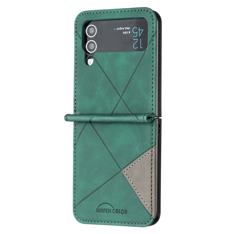 For Samsung Galaxy Z Flip4 Rhombus Texture Leather Phone Case(Green) - Galaxy Z Flip4 5G Cases by buy2fix | Online Shopping UK | buy2fix