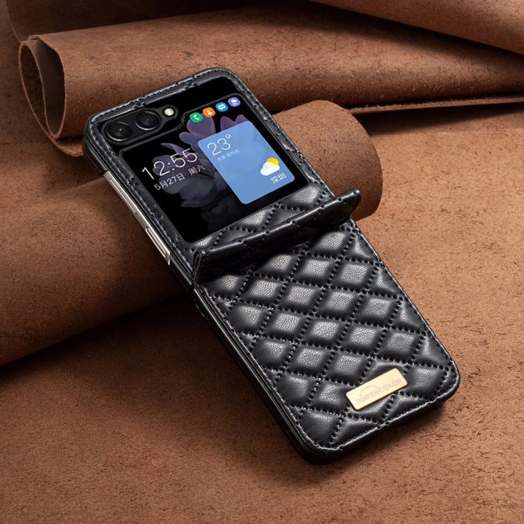 For Samsung Galaxy Z Flip5 Elegant Rhombic Texture Leather Phone Case(Black) - Galaxy Z Flip5 Cases by buy2fix | Online Shopping UK | buy2fix