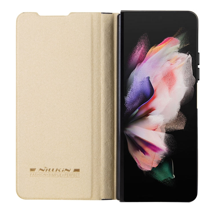 For Samsung Galaxy Z Fold4 5G NILLKIN QIN Series Pro Sliding Camera Cover Design Leather Phone Case(Gold) - Galaxy Z Fold4 5G Cases by NILLKIN | Online Shopping UK | buy2fix