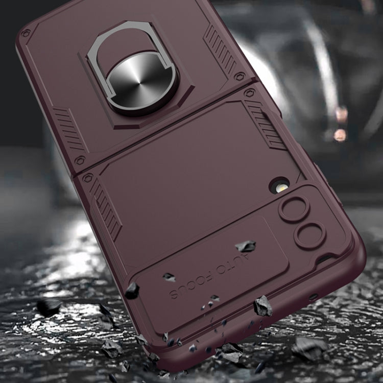 For Samsung Galaxy Z Flip4 GKK Carbon Brazing Pattern Shockproof Armor PC Phone Case with Ring Holder(Purple) - Galaxy Z Flip4 5G Cases by GKK | Online Shopping UK | buy2fix