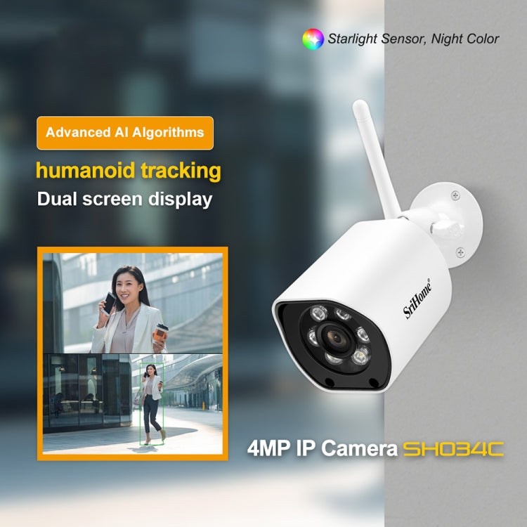 SriHome SH034C 4.0MP AI Humanoid Tracking WiFi Outdoor Surveillance Camera(UK Plug) - Bullet Camera by SriHome | Online Shopping UK | buy2fix