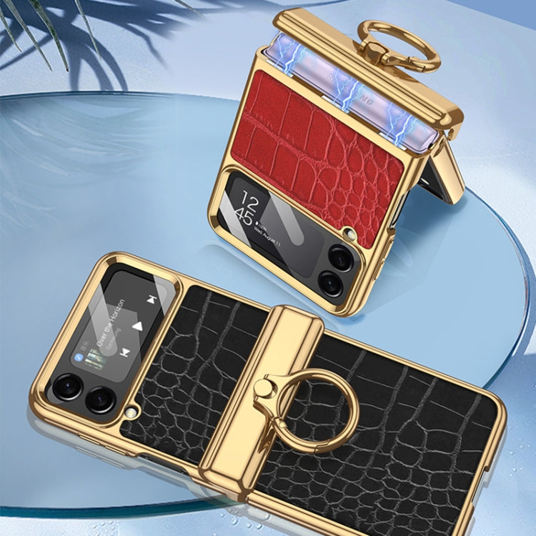 For Samsung Galaxy Z Flip4 GKK Integrated Plating + Leather Flip Phone Case(Python Texture) - Galaxy Z Flip4 5G Cases by GKK | Online Shopping UK | buy2fix