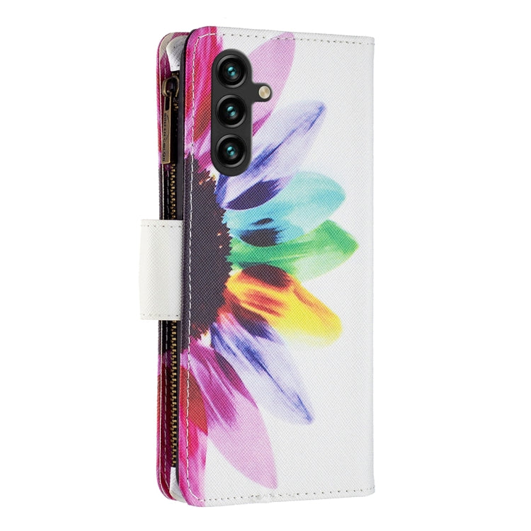 For Samsung Galaxy A14 5G Colored Drawing Pattern Zipper Leather Phone Case(Sun Flower) - Galaxy Phone Cases by buy2fix | Online Shopping UK | buy2fix