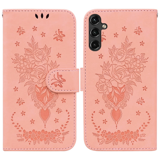 For Samsung Galaxy A14 5G Butterfly Rose Embossed Leather Phone Case(Pink) - Galaxy Phone Cases by buy2fix | Online Shopping UK | buy2fix