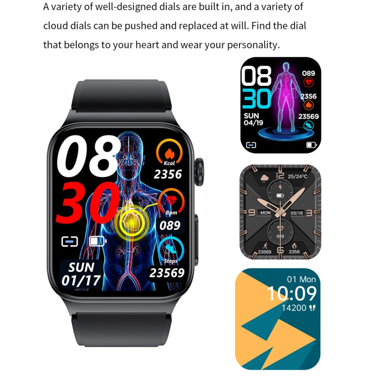 E500 1.83 inch HD Square Screen TPU Watch Strap Smart Watch Supports ECG Monitoring / Non-invasive Blood Sugar(Blue) - Smart Wear by buy2fix | Online Shopping UK | buy2fix