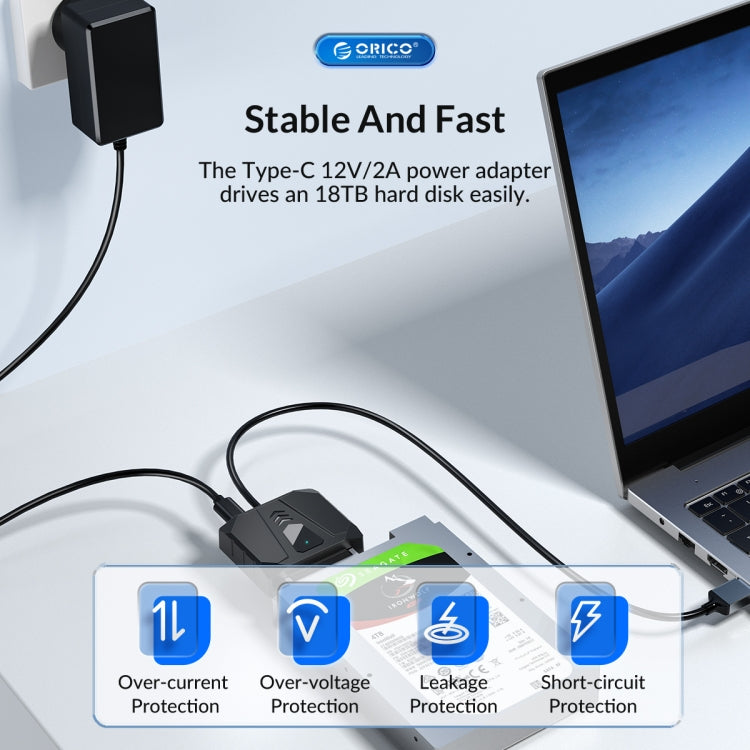 ORICO UTS1 USB 3.0 2.5-inch SATA HDD Adapter with 12V 2A Power Adapter, Cable Length:0.5m(UK Plug) - USB to IDE / SATA by ORICO | Online Shopping UK | buy2fix