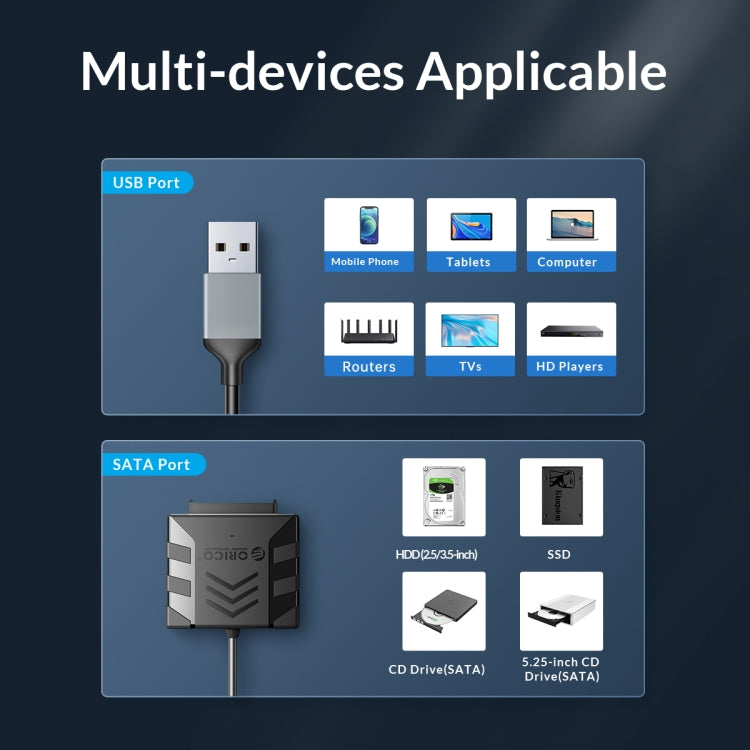 ORICO UTS1 USB 3.0 2.5-inch SATA HDD Adapter with 12V 2A Power Adapter, Cable Length:0.5m(UK Plug) - USB to IDE / SATA by ORICO | Online Shopping UK | buy2fix