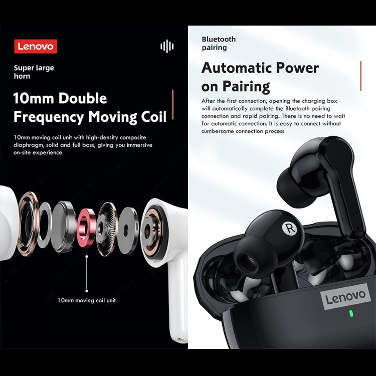 Lenovo LP1S TWS Wireless Bluetooth 5.0 Waterproof Sport Noise Reduction HIFI Bass Earphone with Mic(Black) - TWS Earphone by Lenovo | Online Shopping UK | buy2fix