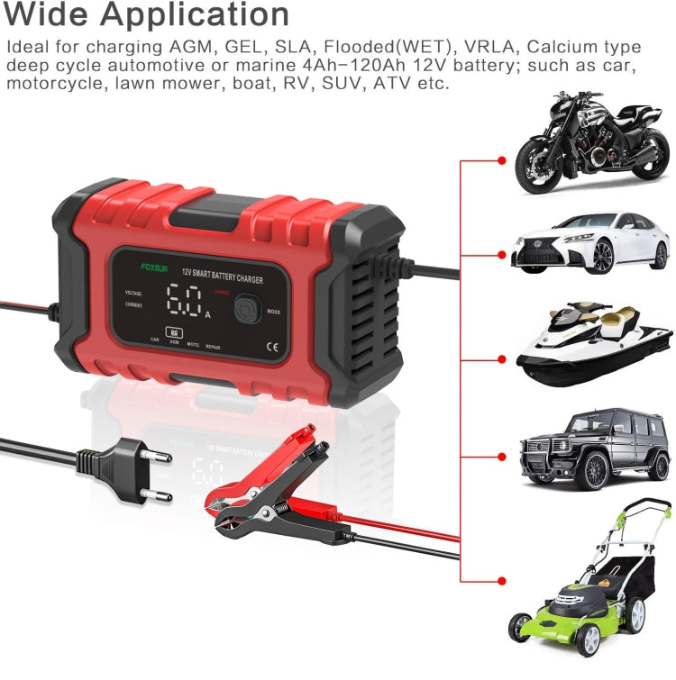 FOXSUR 6A 12V Motorcycle / Car Smart Battery Charger, Plug Type:AU Plug(Red) - In Car by FOXSUR | Online Shopping UK | buy2fix