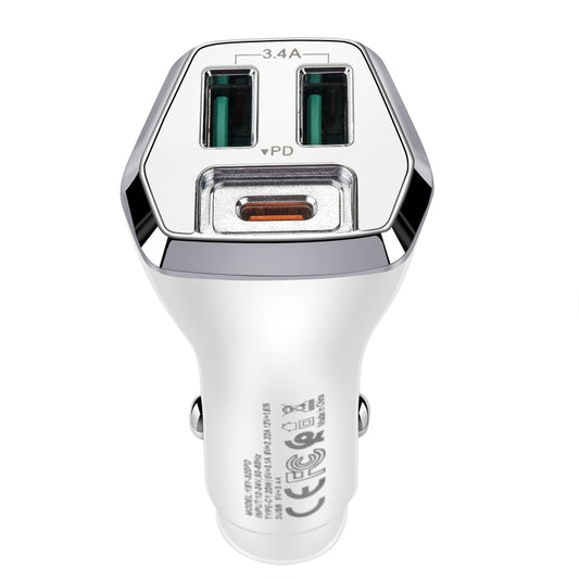 ACC-320PD 35W Dual USB+USB-C/Type-C Fast Charge Car Charger(White) - In Car by buy2fix | Online Shopping UK | buy2fix