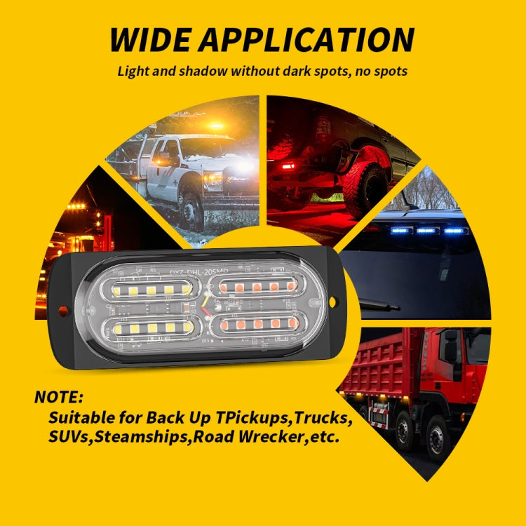 2pcs DC12-24V 3.2W Car 20LED Ultra-thin Strobe Light(White + Yellow Light) - In Car by buy2fix | Online Shopping UK | buy2fix