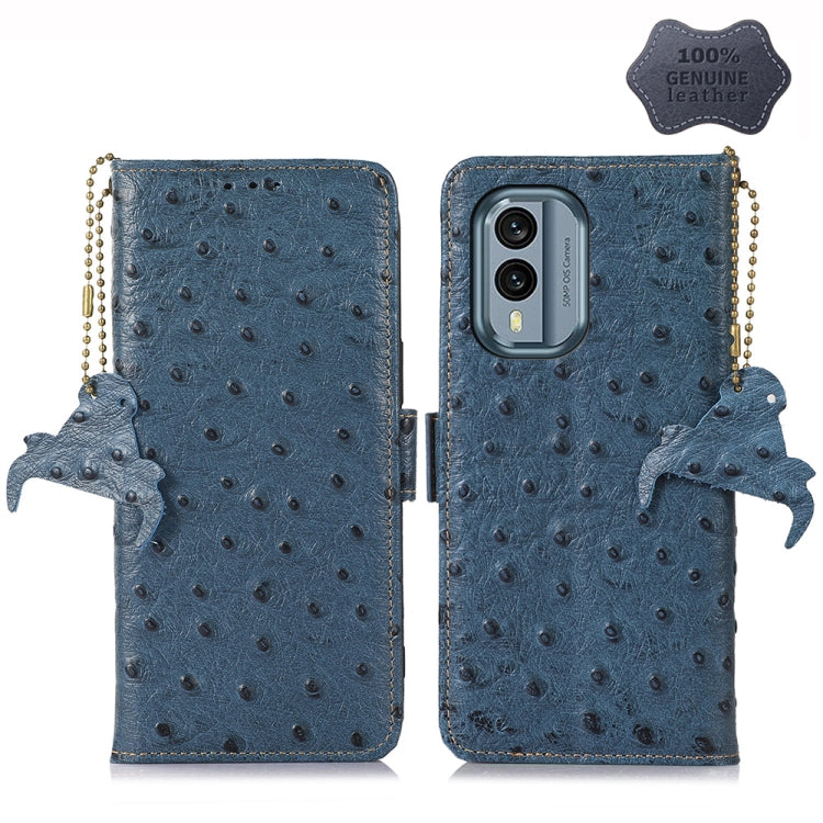 For Nokia X30 5G Ostrich Pattern Genuine Leather RFID Phone Case(Blue) - Nokia Cases by buy2fix | Online Shopping UK | buy2fix