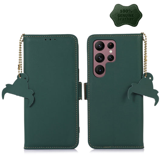 For Samsung Galaxy S22 Ultra 5G Genuine Leather Magnetic RFID Leather Phone Case(Green) - Galaxy S22 Ultra 5G Cases by buy2fix | Online Shopping UK | buy2fix